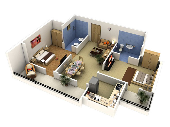 Căn hộ chung cư 50m² với diện tích phòng công năng bị hạn chế
