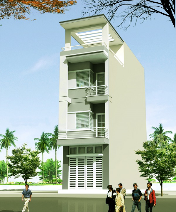 Mẫu thiết kế nhà 4m x 20m bao gồm 3 tầng, 1 tum