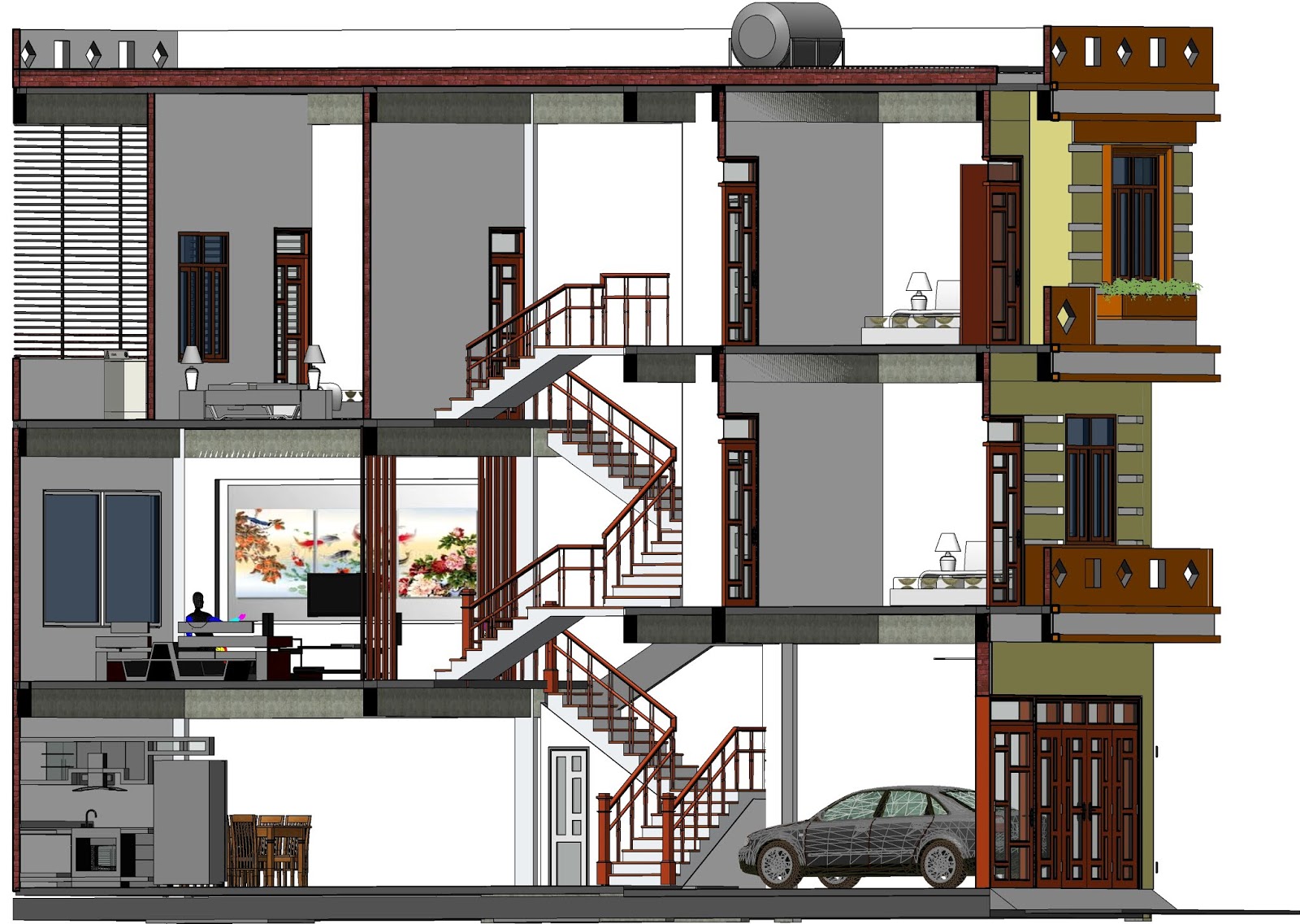 Hình 4: Xây Nhà Nhanh chuyên thiết kế mẫu nhà lệch tầng 5x13m đẹp
